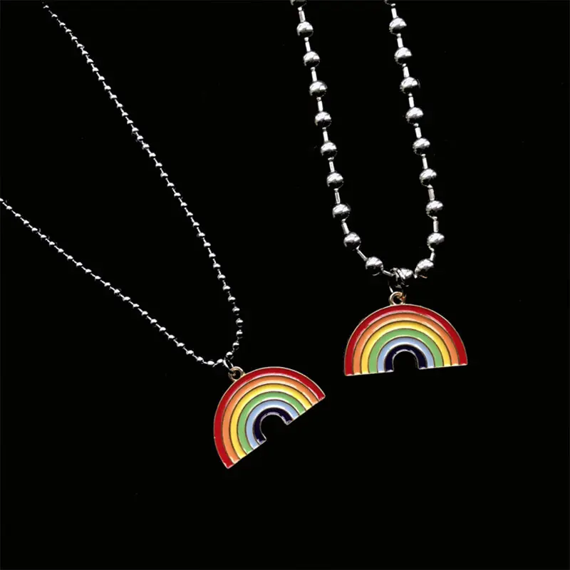 Женское колье в стиле Харадзюку милое Радужное кольцо с бусинами из нержавеющей