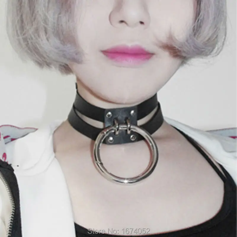 Женское кожаное колье чокер ручной работы ожерелье в стиле панк рок с круглой