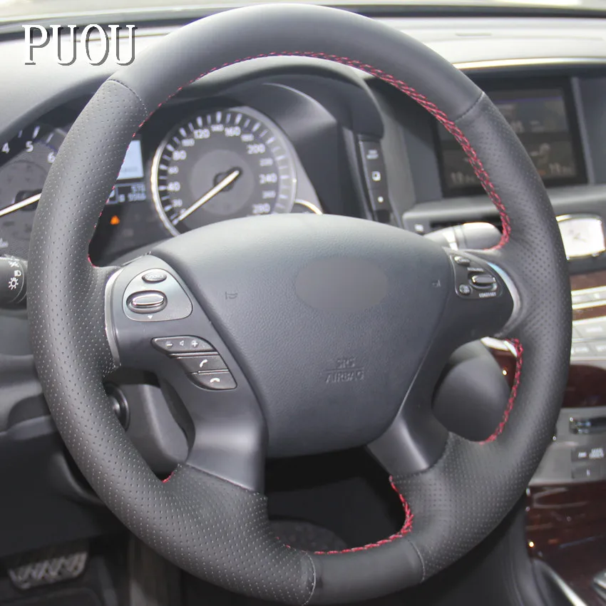 Чехол на руль автомобиля из черной кожи прошитая вручную для Infiniti JX35 M35 M25 M56 Q70 QX60