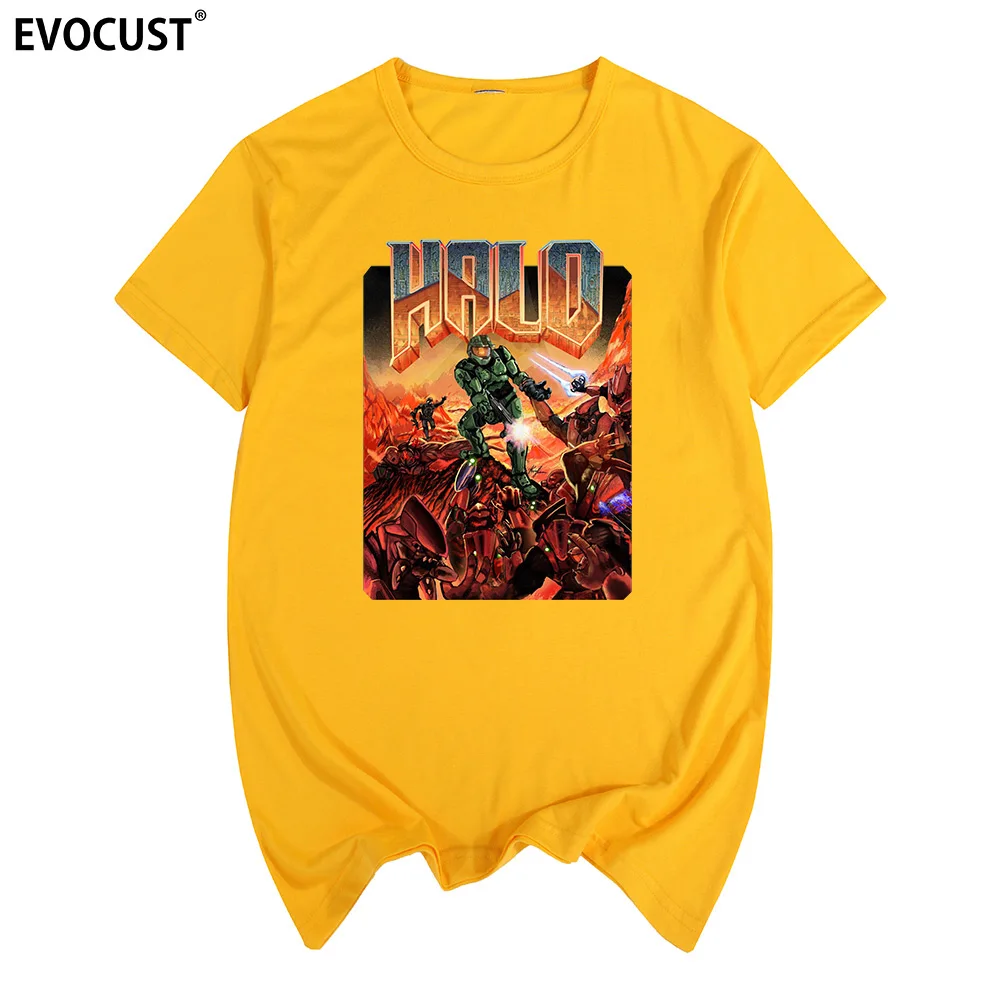 golden Halo Master Chief аниме Войны Игра Футболка хлопок мужская футболка новая футболка Wo мужчины s пара любит дизайн лето - Цвет: golden