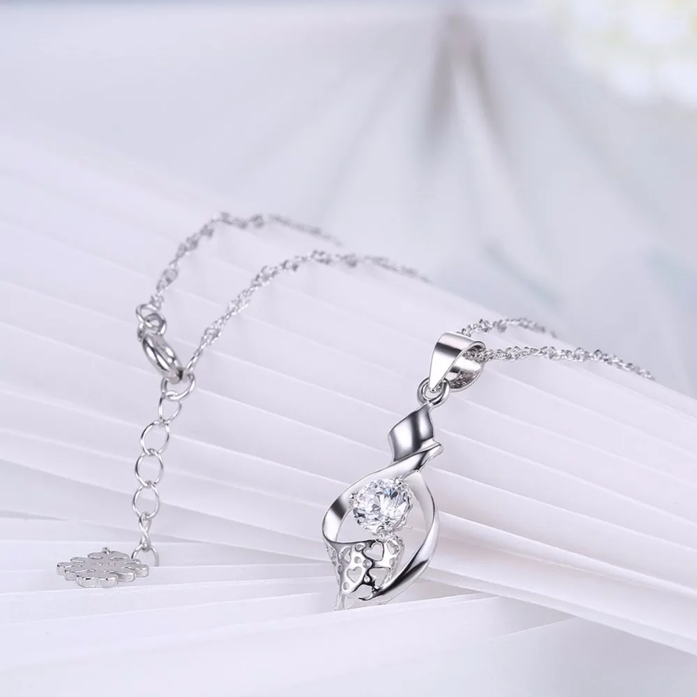 Flower Cubic Zirconia Pendant Necklace Geometric Plant Crystal Sterling Silver Chain Fashion Jewelry Women Accessories | Украшения и