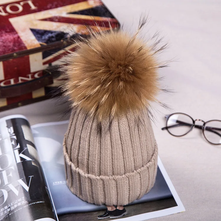 baby mink and fox fur ball cap pom poms winter hat for girl 's knitted beanies brand new thick female | Детская одежда и обувь