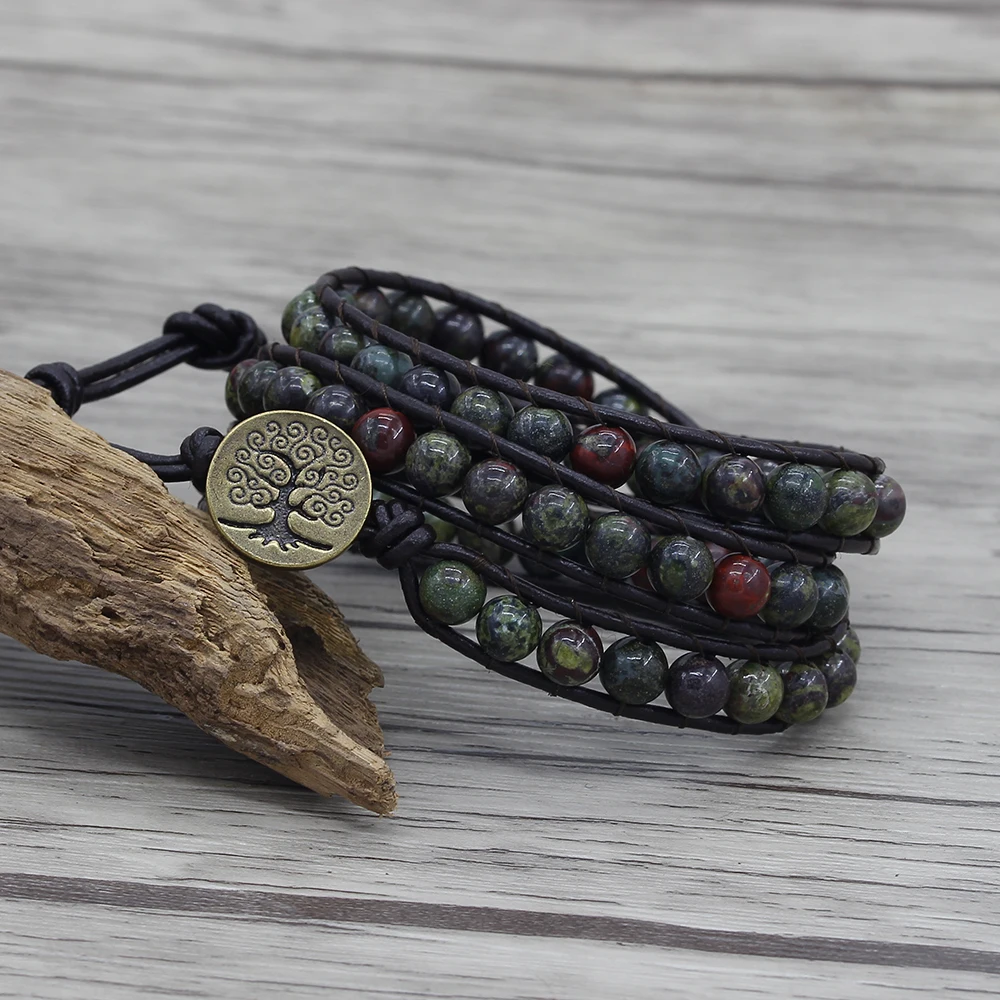 BOHO wrap браслет кожаный s Браслет Дракон кровавые камни натуральный камень 3