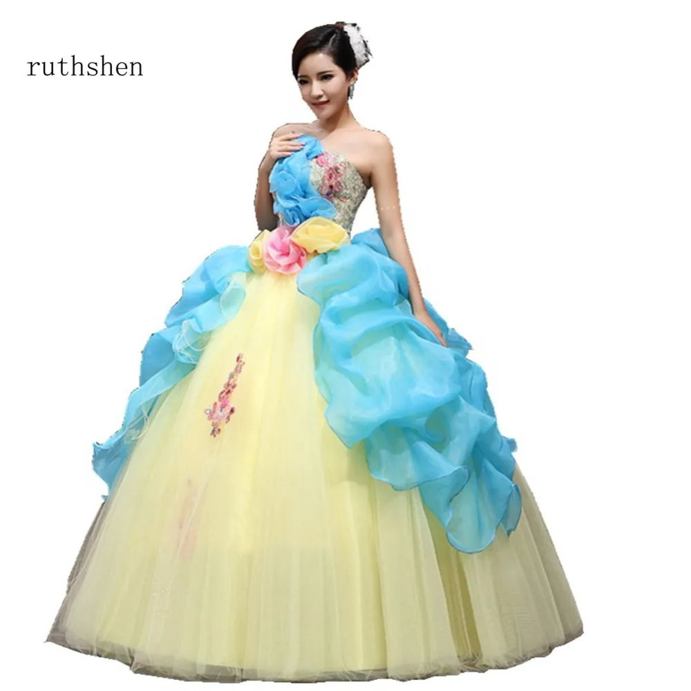Ruthshen Очаровательная Красочные Quinceanera платье Vestidos De 16 Anos без бретелек Цветы