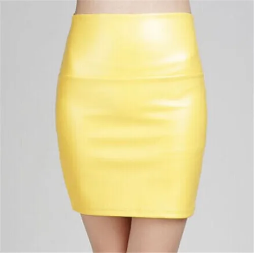 yellow HimanJie модная облегающая Сексуальная Женская облегающая юбка из искусственной кожи, короткая мини-юбка, черные юбки-карандаш размера плюс для женщин, Saias Femininas - Цвет: yellow