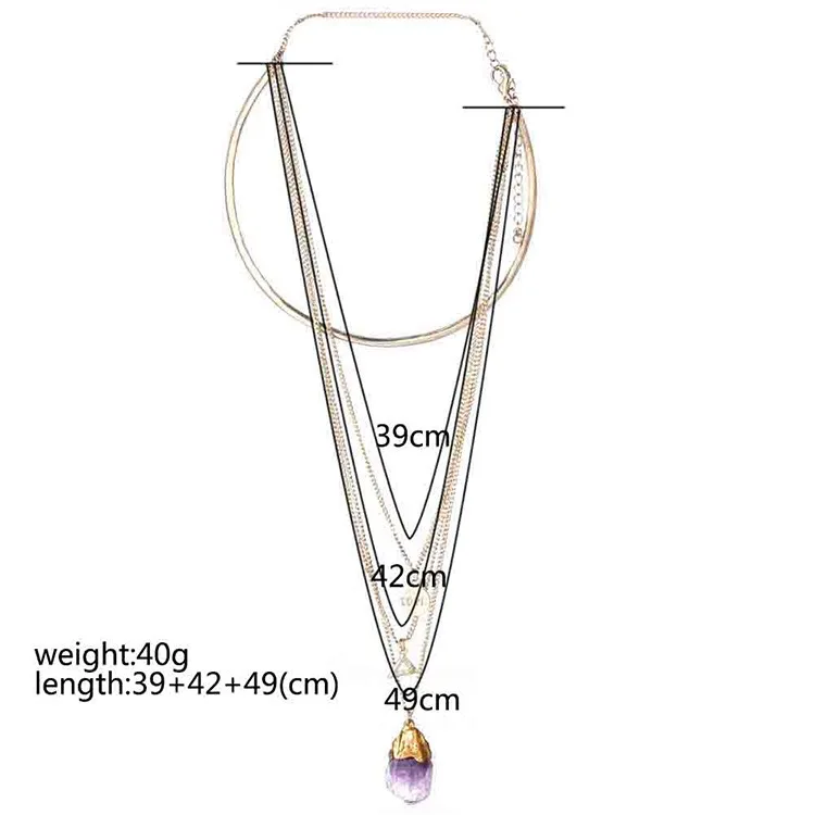 Новая мода ожерелье фиолетовый натуральный камень дамы свитер с кисточками цепь