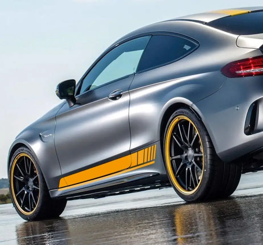 1 пара автомобильный боковой двери юбка Наклейки для декора Mercedes Benz cla Class CLA45 AMG