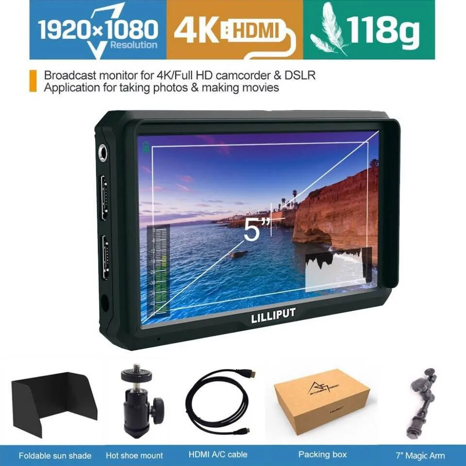 Lilliput A5 5 дюймов 1920x1080 HD 441ppi IPS экран Камера полевой монитор 4K HDMI вход видео на