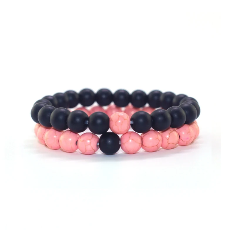 c2b6-pink Многослойные подвески из вулканического камня, мужской браслет, розовый, черный камень, турмалин, гематит, браслеты для женщин, бусины для изготовления ювелирных изделий - Окраска металла: c2b6-pink