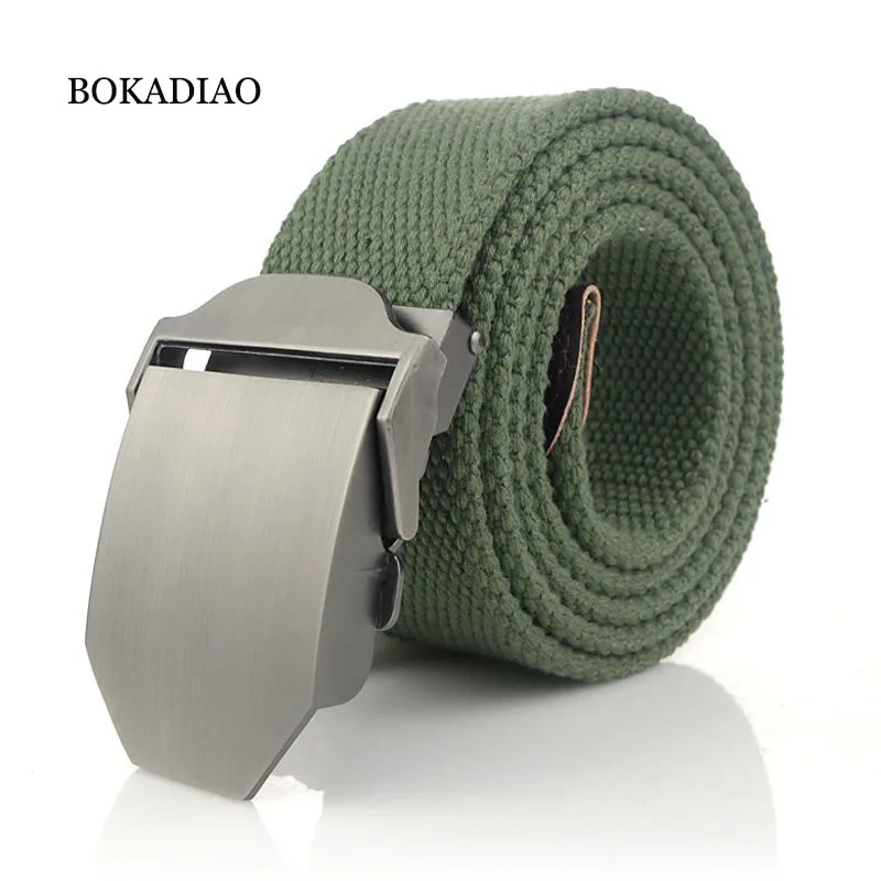 BOKADIAO Men&Women Military Canvas belt luxury Glossy Metal buckle jeans belt Army tactical belts for women waistband strap male