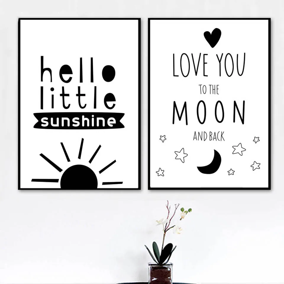 Картина на холсте Черно белая Hello Little Sunshine Скандинавская картина минимализм