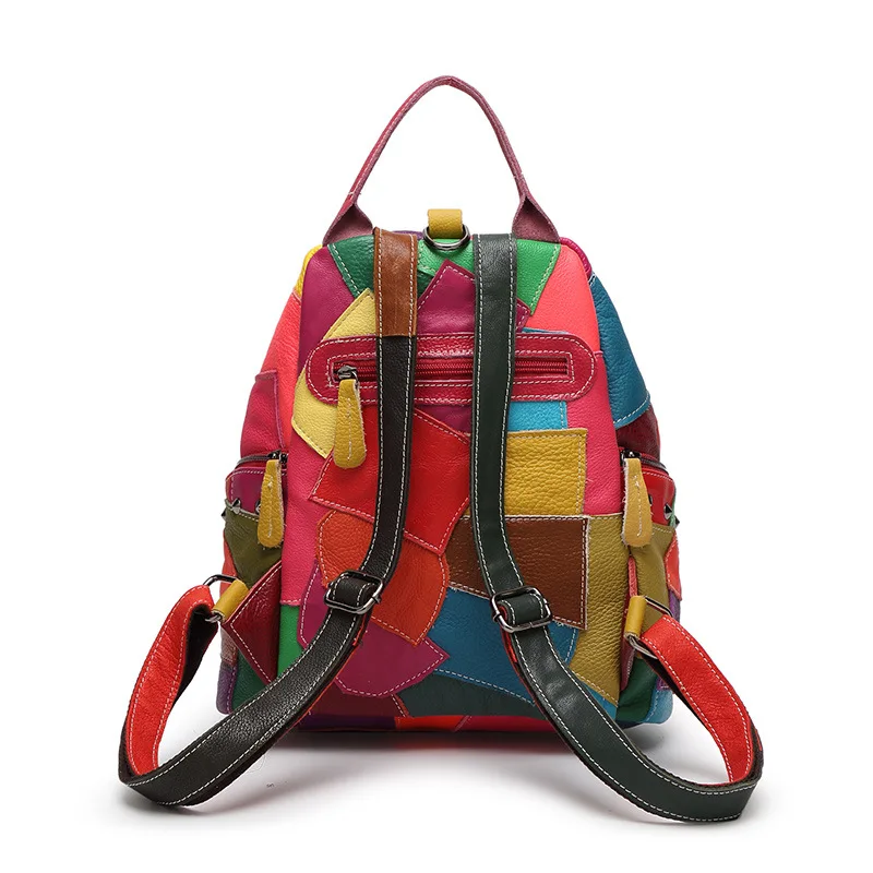 Women Genuine Leather Backpack With Soft Handle Designer High Quality Sheep Skin Patchwork Rivet Backpacks For Travel 2colors | Багаж и