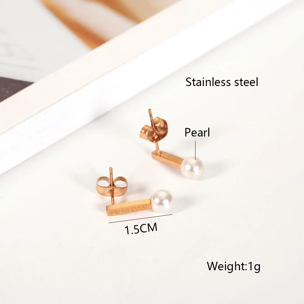 Stainless Steel Jewelry Woman Vogue 2019 Charm Rose Gold Pearl Earrings Fine Accessories Small Stud For Women |Серьги-гвоздики| |