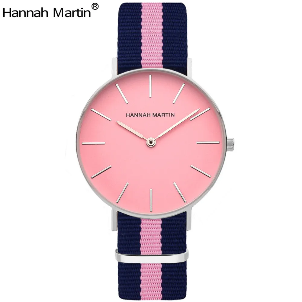 

Часы HANNAH MARTIN женские кварцевые розовые, брендовые люксовые модные повседневные наручные, с кожаным ремешком и нейлоновым ремешком, 2020