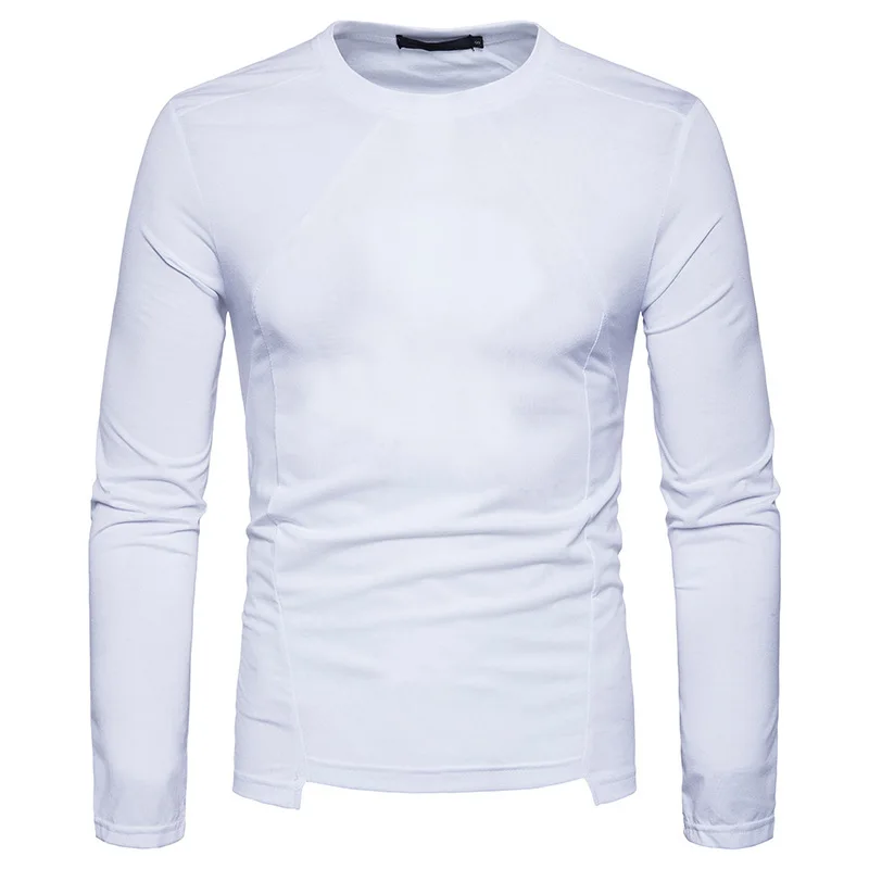 Для мужчин Футболки Фирменная новинка осень мужской Solid для женщин с длинным