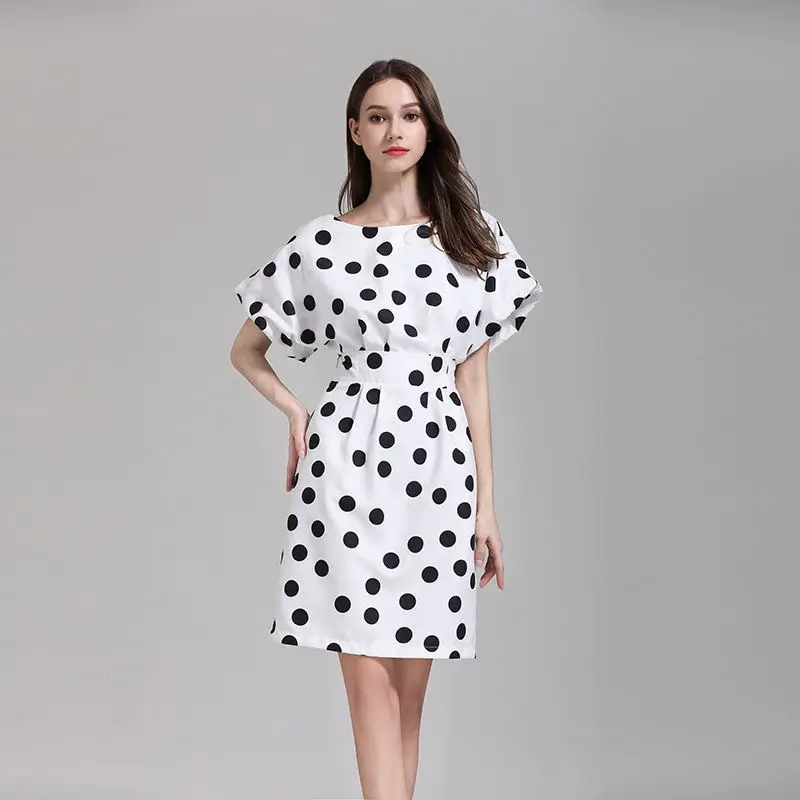 2019 винтажное летнее платье с принтом Polkadot женское элегантное буфами и короткими