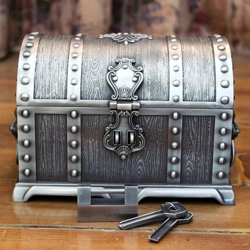 Tin Color Pirate Box Большой размер Пираты Карибы сундук с замком 2 слоя винтажная коробка для ювелирных изделий чехол для переноски безделушки упаковка - Цвет: Tin Color Pirate Box