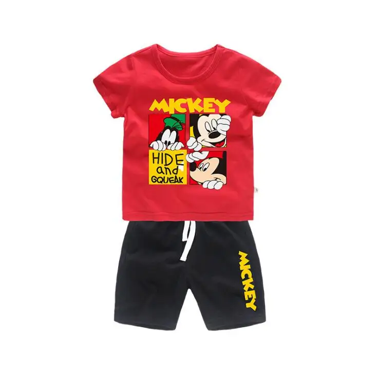 2-7 Yrs 2019 new summer baby girls fashion cartoon Mickey short sleeve t-shirt+short pants 2 pcs sport suit children clothes set | Детская