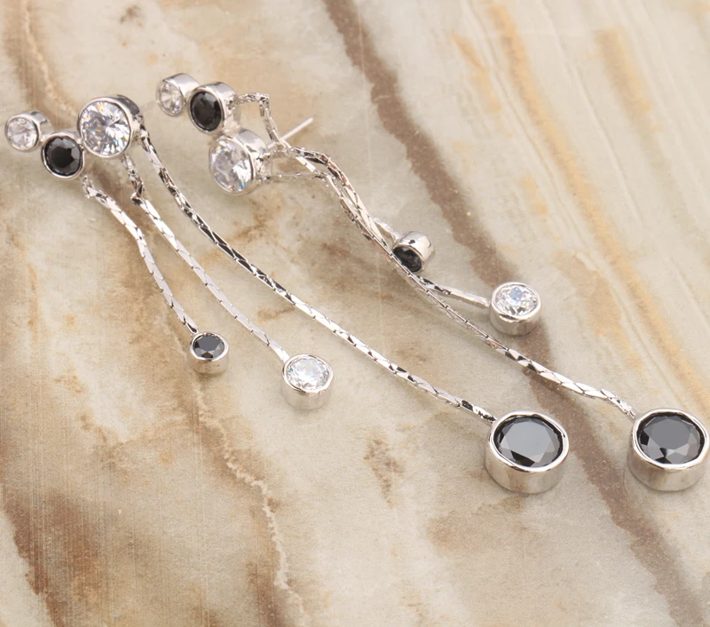 Fancy черный оникс кубического циркония стерлингового серебра 925 модные вечерние