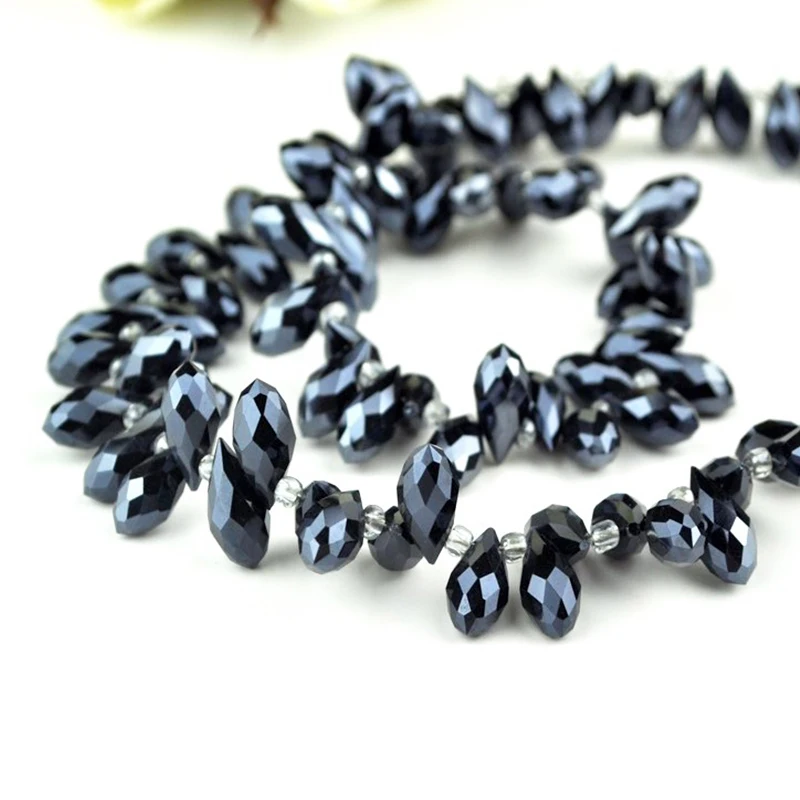 

High Quality 198PCS/LOT Black Plated 6*12mm Crystal Glass Teardrop Beads Plating Drops Beads For Jewelry DIY Accessories