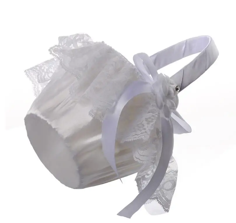 Свадебная Цветочная корзина с белым кружевным бантом дизайнерская для девочек