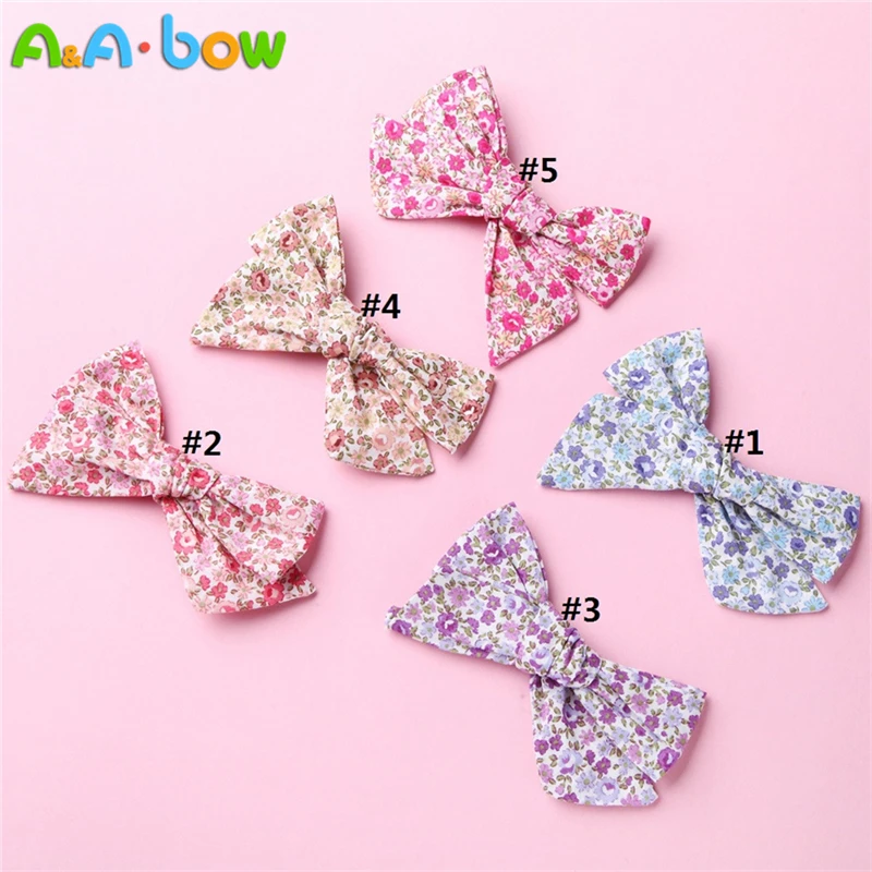 

5pcs Floral Print Bow Hairpins or Headbands for Baby Girl Elastic Nylon Bow Head band,Fashion Hair Clips Hair Accessories Gift