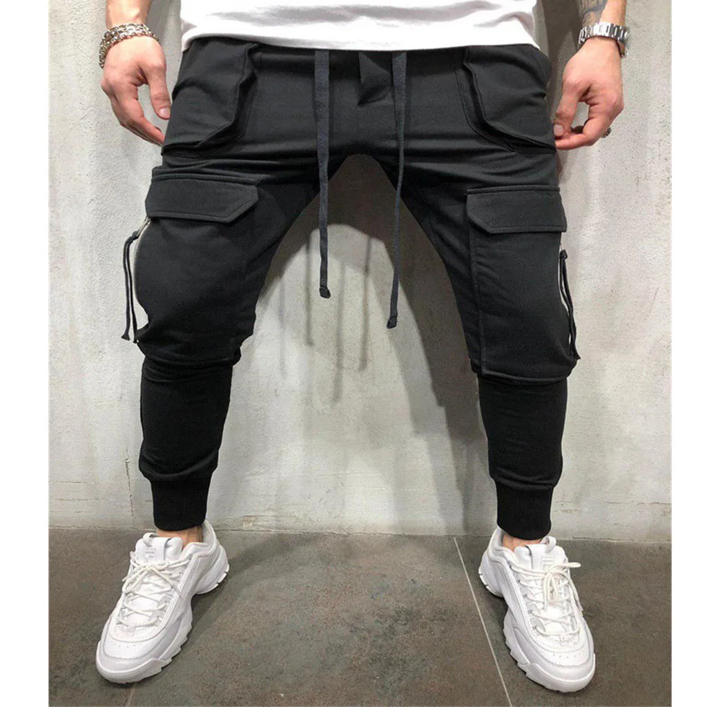 Модные мужские джоггеры спортивные штаны на шнуровке шаровары молнии с