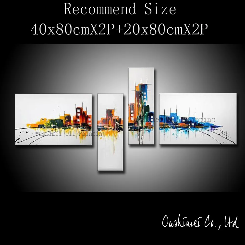 

Handmade Abstract Landscape Modern Building Picture on Canvas Wall Art Group Scenery Painting For Living Room Decor Oil Painting