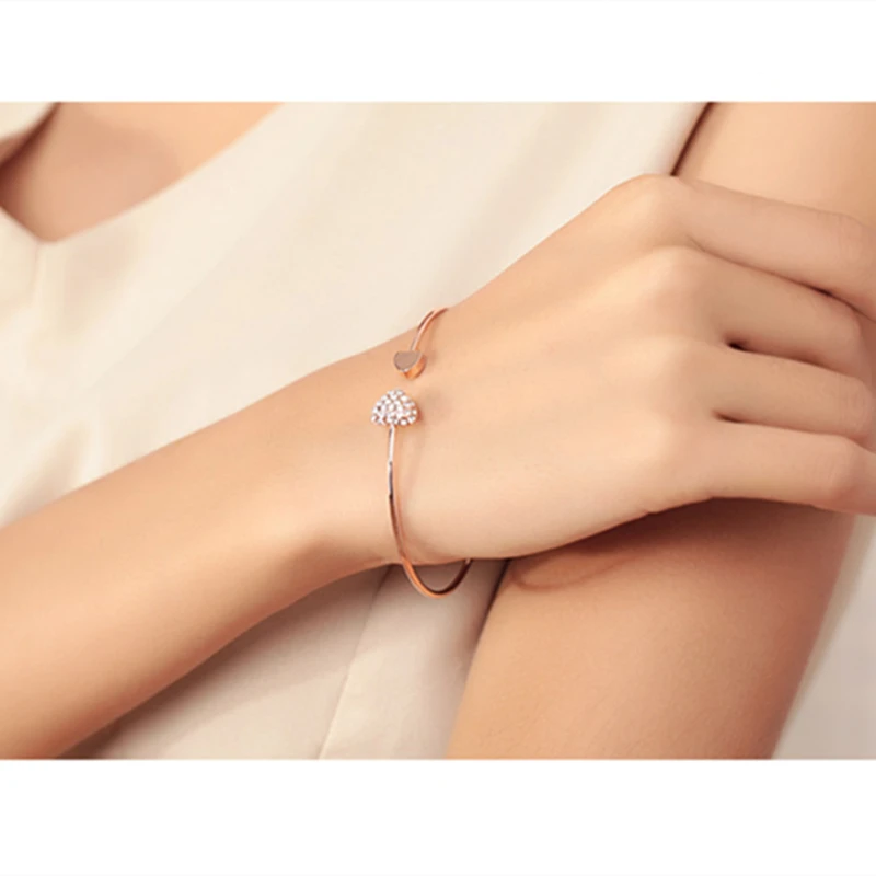 

NS53 Fashion Jewelry Gold Color Heart Cuff Bracelets & Bangles For Women High Quality Charm Crystal Stones Bracelets Gift