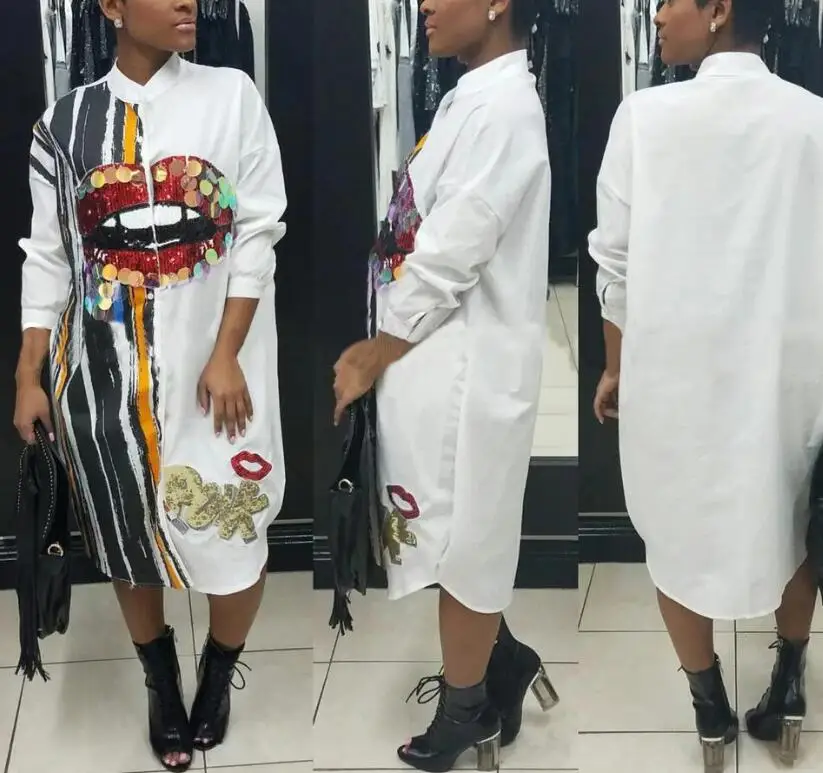 Женское платье рубашка с длинным рукавом Осеннее модное воротником стойкой и