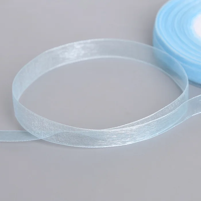 Light Blue 12 мм, 50 ярдов/рулонов, 45 м, красивая шелковая из органзы, двойная прозрачная лента для украшения свадебной вечеринки, упаковочный пояс, подарок - Цвет: Light Blue