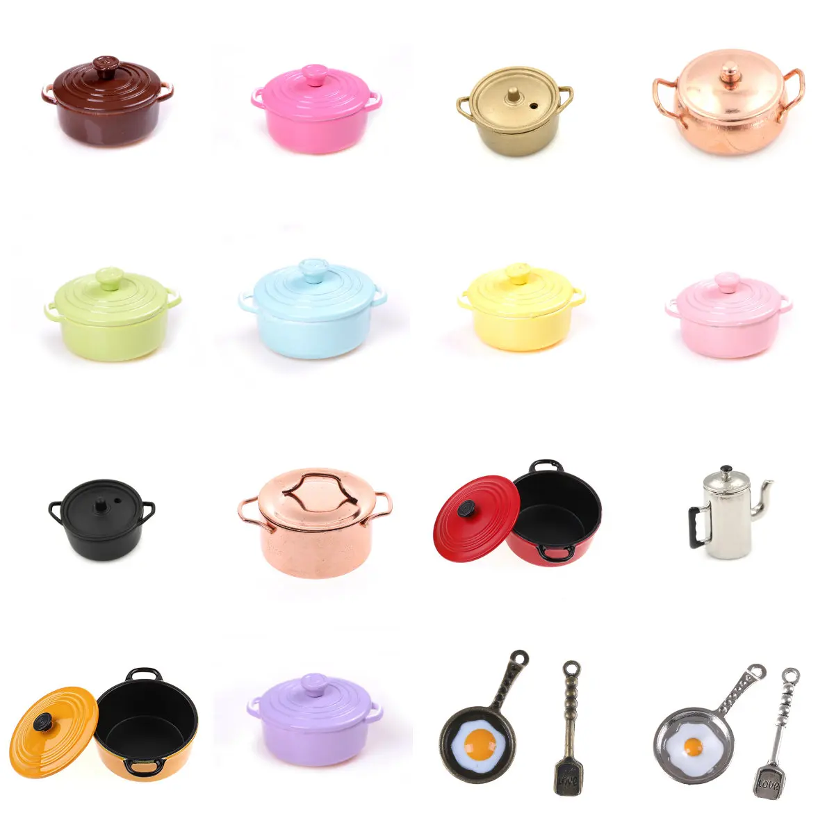 

Dollhouse Miniature Mini Pot Boiler Pan with Lid Kettle Kitchen Utensil Cooking Ware Play Kitchen Toy Doll House Accessories