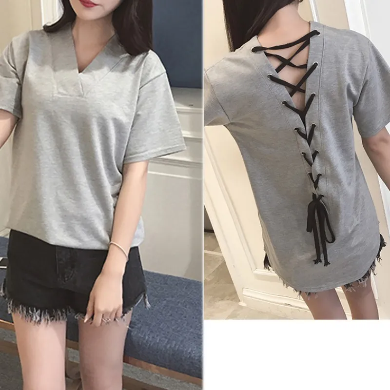 2018 женская футболка с коротким рукавом и v-образным вырезом женские модные