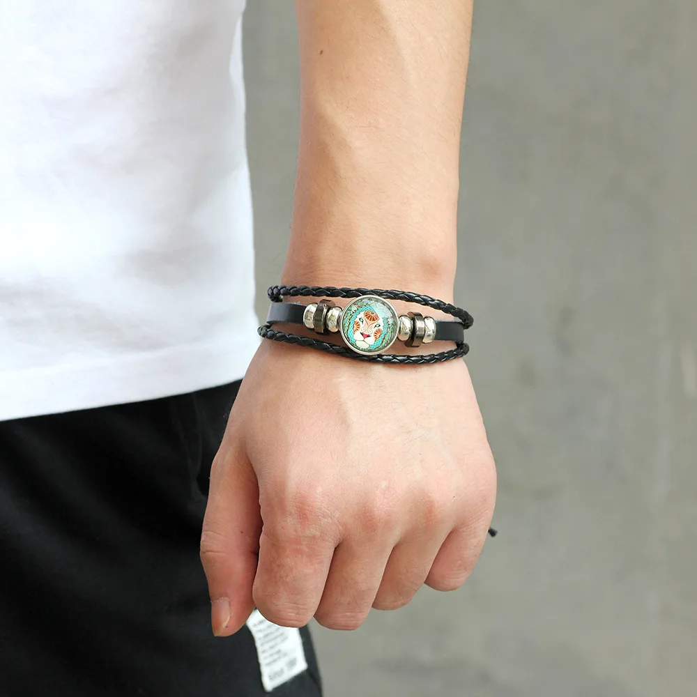 Colored glass Twelve constellation symbol bracelet Leather bracelets &amp bangles unisex Anita Garden brand lovers jewelry QN2342 |