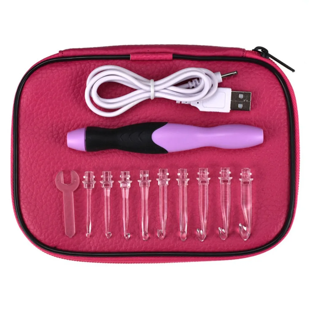 Rechargeable Lighted Crochet Hook Kit LED Lighting Knitting Needles 9 Sizes Hooks Replaceable Top Sewing Tools with Bag | Дом и сад