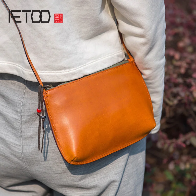 AETOO Head-layer cowhide envelope bag retro leather solid color small square single shoulder oblique carry summer female | Багаж и сумки