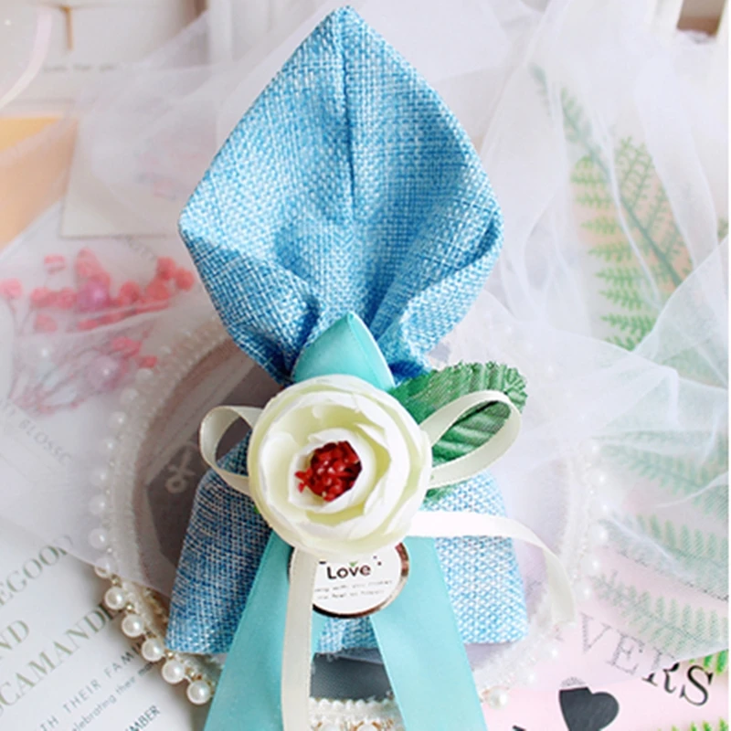 50 шт./лот новая Льняная сумка Свадебная коробка для конфет подарочные сумки с