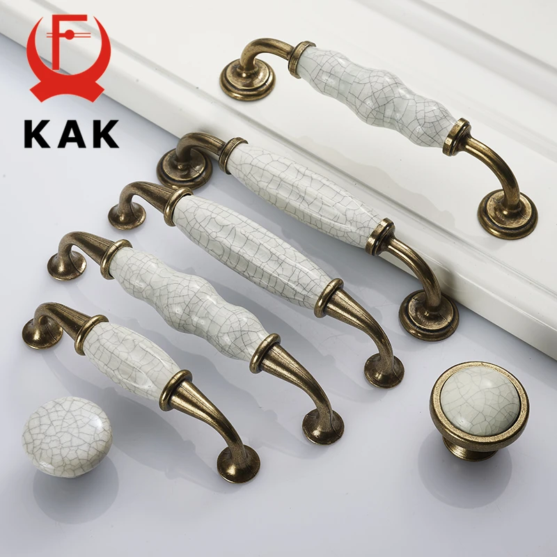KAK 5 шт./лот, антикварные бронзовые трещины, керамические ручки для шкафов из цинкового сплава, ручки для ящиков, дверная ручка для шкафа, европейская Мебельная ручка