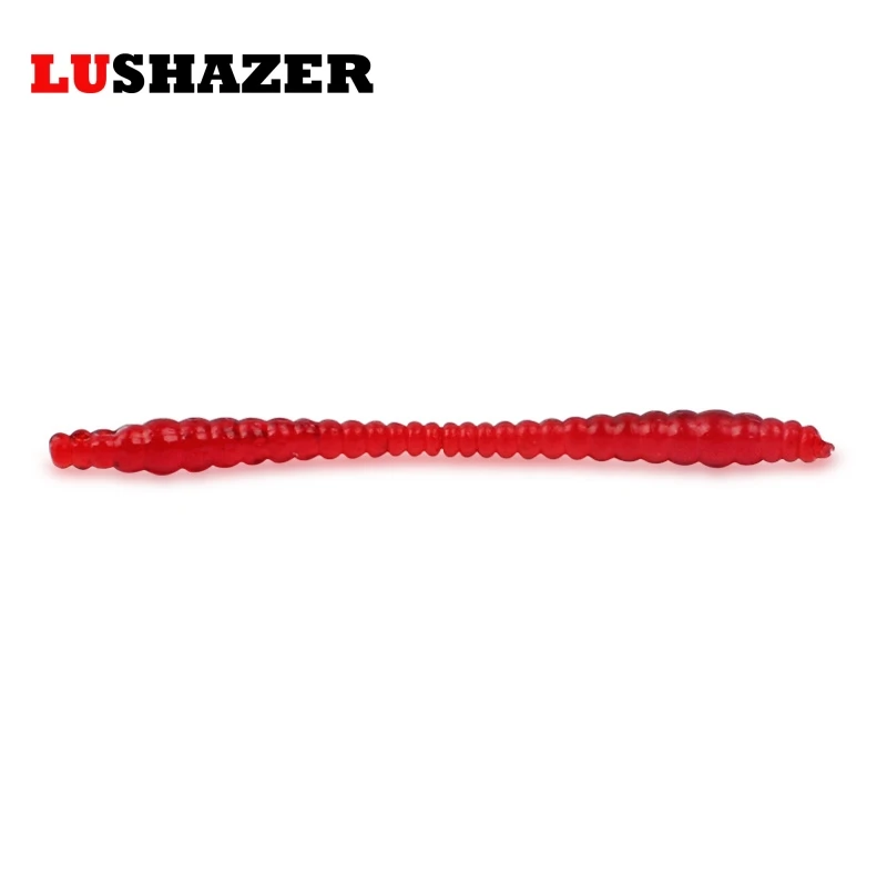 LUSHAZER 50 шт./лот, специальные мягкие приманки, цена 5,5 см, 0,4 г, Красная светящаяся бионическая Мягкая приманка, мягкие приманки в виде червей, мягкий червь