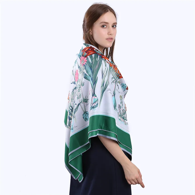 Женский шелковый шарф с цветочным принтом 100% x 130 см|silk square scarf|square scarfbrand women scarf |
