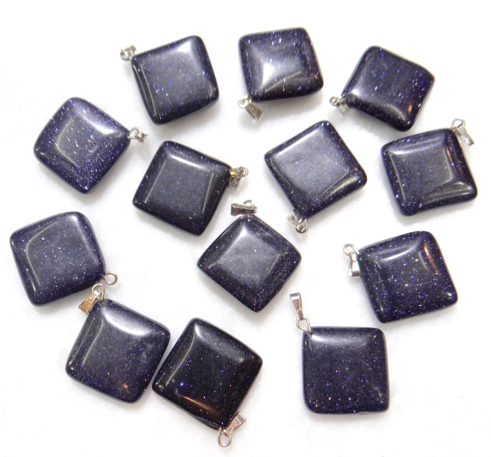 Натуральный камень бирюзовые кварцевые кристаллы авантюрин квадратные подвески