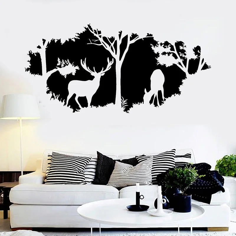 

Forest Wall Decals Animal With Trees Wall Sticker Deer Wall Decor For Living Room Home Window Decoration Wallpaper H135