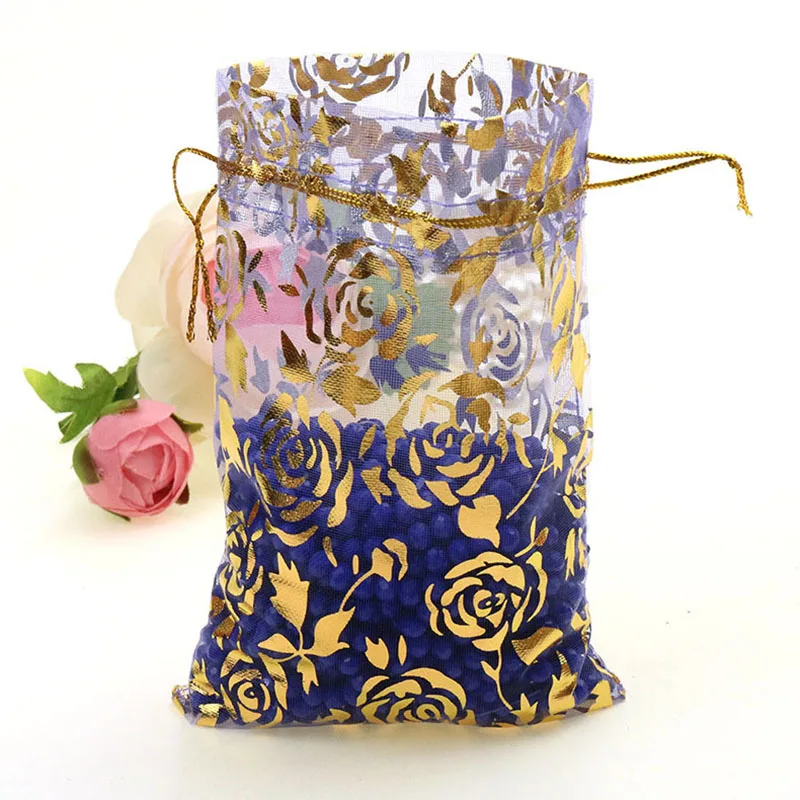 purple-gold rose 15x20 17x23 сумки из органзы с розовым сердцем 100 шт. изысканные ювелирные изделия Упаковка Сумки для свадебной вечеринки Подарочная сумка на шнурке W14 - Цвет: purple-gold rose