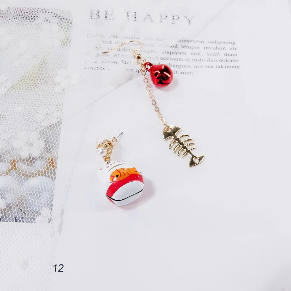 Креативные серьги Maneki Neko Fortune Cat с кисточками, висячие серьги с искусственным жемчугом, асимметричные серьги-гвоздики