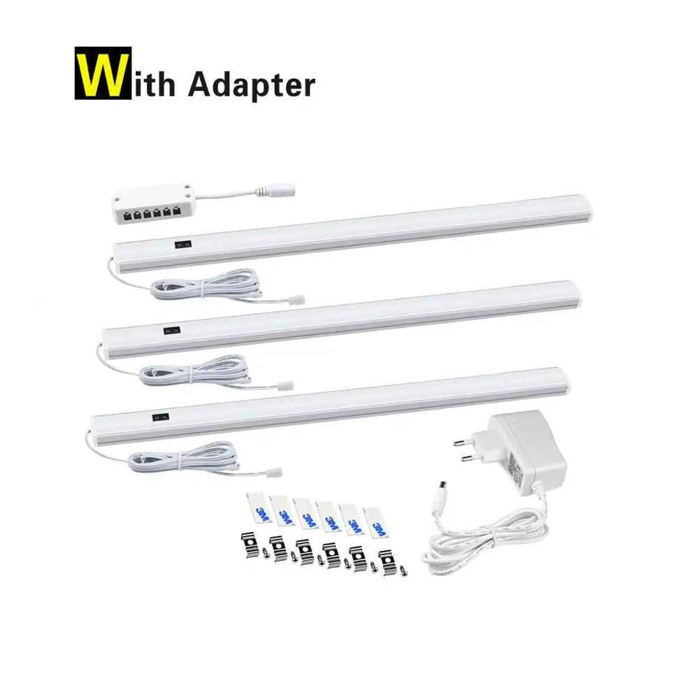 3PCS- With adapter 12 В, 5 Вт, 6 Вт, 7 Вт, светодиодный светильник с датчиком развертки для ручного сканирования, светодиодный светильник с датчиком движения, светодиодный светильник, лампа для кухни - Испускаемый цвет: 3PCS- With adapter