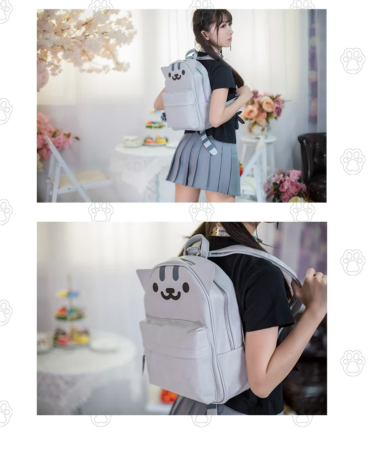 Harajuku аниме Neko Atsume PU рюкзак для девочек милый кот с ушками и хвостом сумка Kawaii кошачий двор школьные рюкзаки