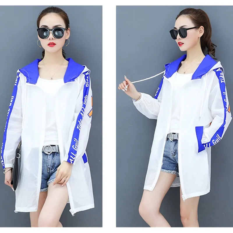 UHYTGF Oversized Womens summer tops coat Casual hooded sun protection clothing Loose breathable thin coats elegant bike top 1471 | Женская