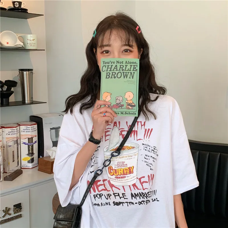 Футболки женские с принтом милые модные элегантные Универсальные высококачественные корейские Стильные повседневные женские милые с круглым вырезом в стиле ретро