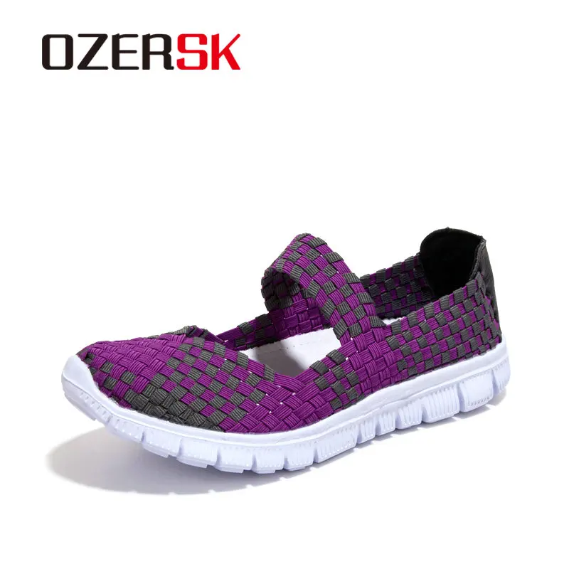 Purple OZERSK/Новинка; Женская тканая обувь; мокасины для мам; мягкая обувь на плоской подошве для отдыха; женская повседневная обувь для вождения; брендовые лоферы; Размеры 35-40 - Цвет: Purple