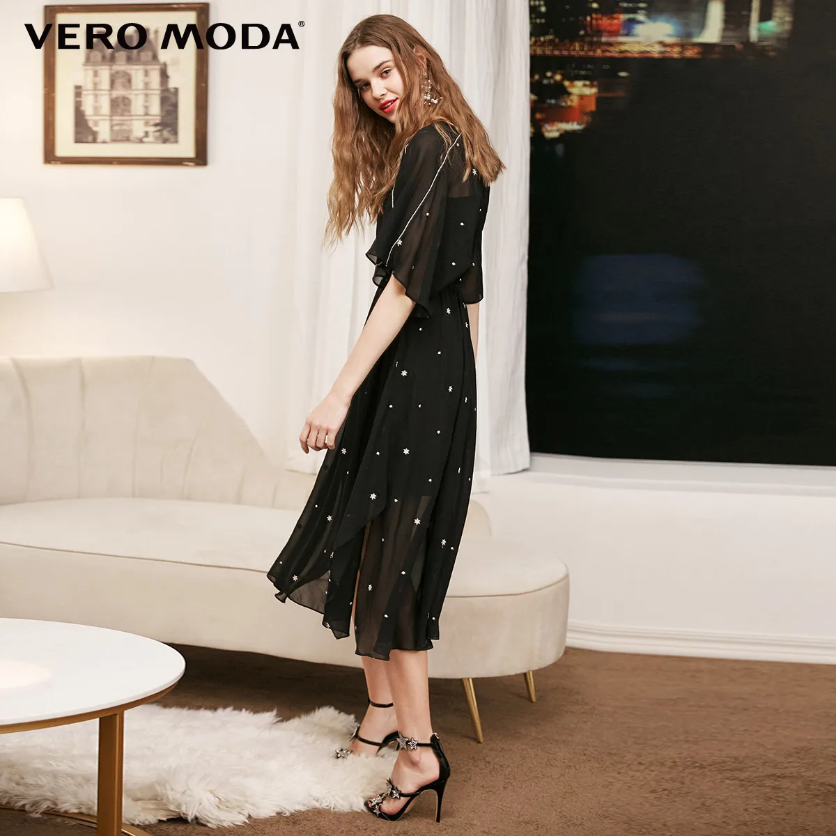 Vero Moda Новое Женское шифоновое платье с v-образным вырезом и рукавами с вышивкой | 31836Z510